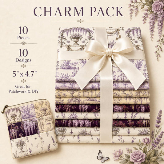 10pcS Charm Pack Set Lavender Floral Pattern VIntage Style Handmade DIY With Rich Color and Texture Elements 100% Polyester Patchwork in 10 Design Styles Suitable For Patchwork DIY Craft Projects DIY Wallet Making Gift Giving Bag Making Mother's Day Gift