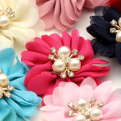 12Pcs/set Chiffon Fabric Flowers with Faux Pearl Center, 1.96inch Polyester Hair Accessories for DIY Hairbands, Headbands, Dresses, Sandals, Hats - Casual Style, Woven, Festive Decorations