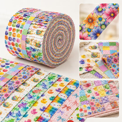 10Pc/Set, Making 10 Images 1pc Each, Each Size: 6.3*50cm Caterpillar Frog Duck Series Sliced Fabric Set Style Combination, Polyester Jelly Roll Fabric Strips, Pre-Cut Quilting Squares, For Quilting DIY, Handicrafts And Sewing, Blankets, Rugs