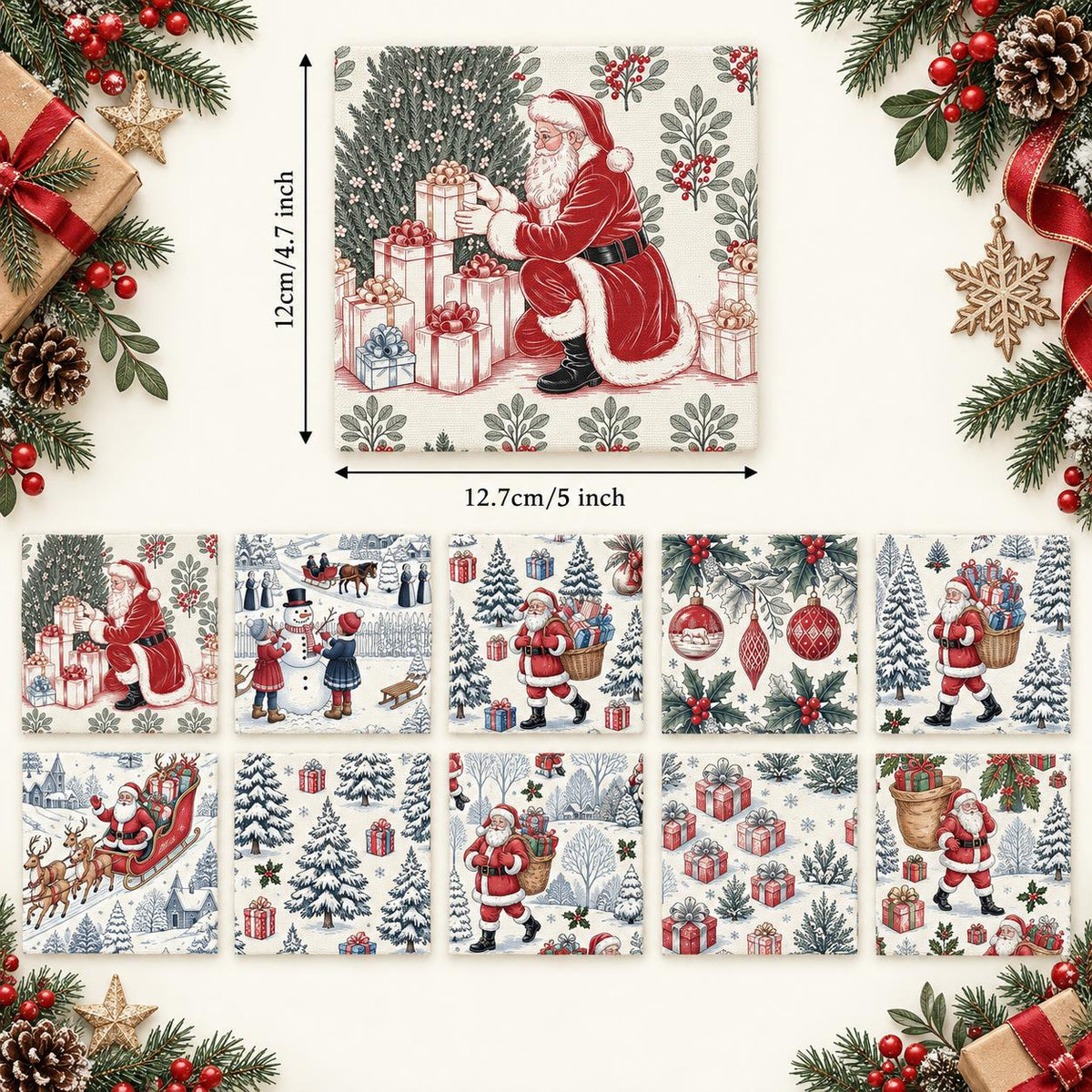 10Pc/Set Christmas Series Deer Tree Santa Claus Holly Gift Fat Quarter Fabric, Pre-Cut Square Fabric Assort, Fabric Set, Craft Fabric, Handmade DIY Patchwork Fabric,Home Quilting Sewing Fabric, Packaging Fabric, Scrapbooking Craft Hobbyist