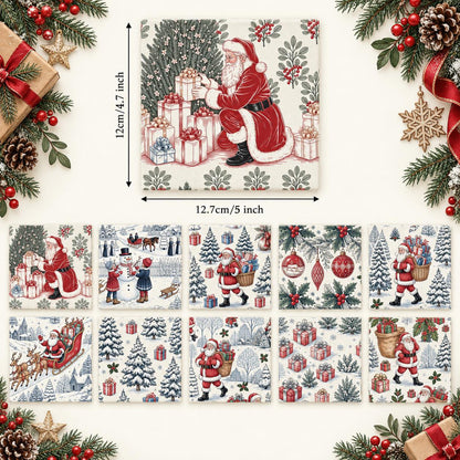 10Pc/Set Christmas Series Deer Tree Santa Claus Holly Gift Fat Quarter Fabric, Pre-Cut Square Fabric Assort, Fabric Set, Craft Fabric, Handmade DIY Patchwork Fabric,Home Quilting Sewing Fabric, Packaging Fabric, Scrapbooking Craft Hobbyist