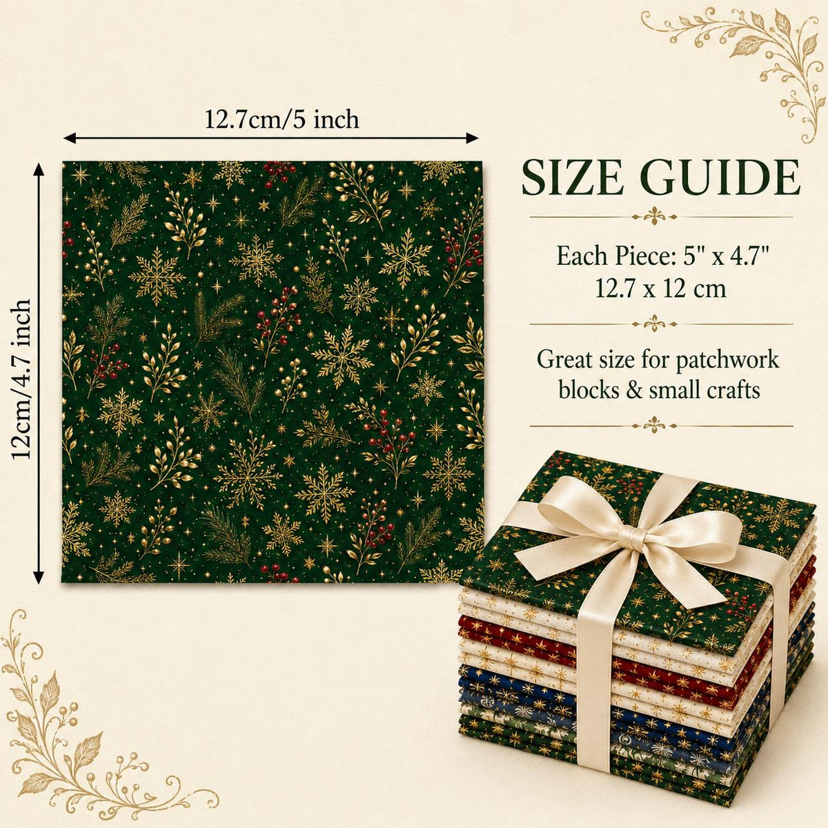 10pcs Charm Pack Set Christmas Holly Snow Pattern Vintage Style Handmade DIY with Rich Color and Texture Elements 100% Polyester Patchwork in 10 Design Styles Suitable for Patchwork DIY Craft Projects DIY Wallet Making Gift Giving Bag Making Mother's Day