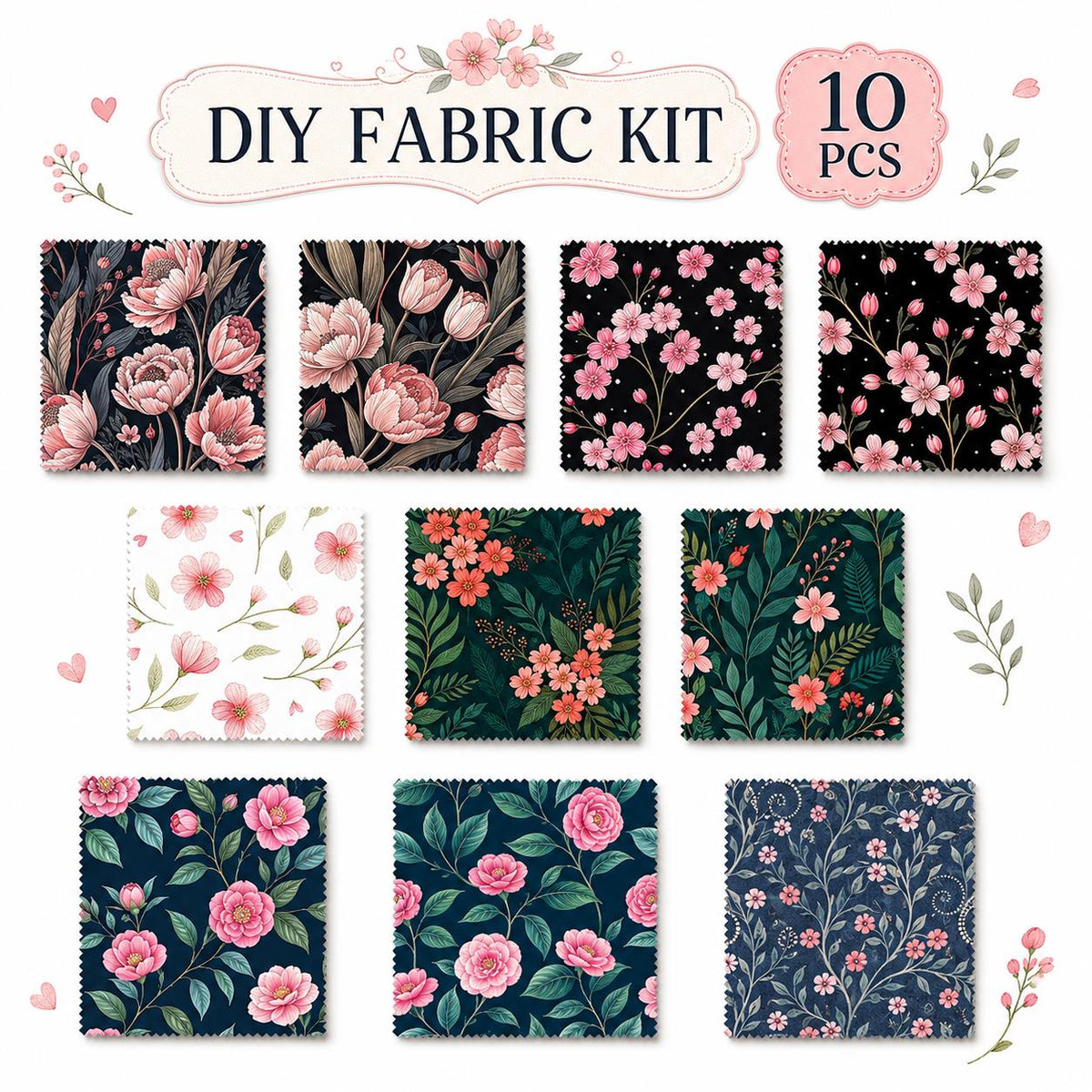 10Pc/Set Flower Series Fat Quarter Fabric, Pre-Cut Square Fabric Assort, Fabric Set, Craft Fabric, Handmade DIY Patchwork Fabric,Home Quilting Sewing Fabric, Packaging Fabric, Scrapbooking Craft Hobbyist