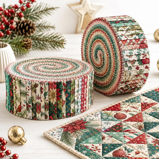 10pcs Vintage Holly Snowman Santa Christmas Pattern Jelly Roll Fabric Strips 2.5X19.7inch Pre-Cut 100% Polyester For Patchwork Quilts, Table Runners, Placemats, Tote Bags, Storage Pouches, Makeup Bags, Coasters, Quilt Blocks & Binding