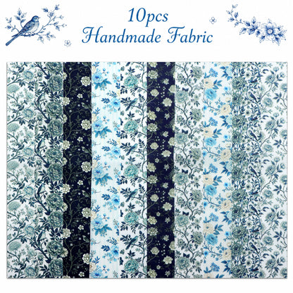 10pcs Vintage Blue Floral Pattern Jelly Roll Fabric Strips 2.5X19.7inch Pre-Cut 100% Polyester For Patchwork Quilts, Table Runners, Placemats, Tote Bags, Storage Pouches, Makeup Bags, Coasters, Quilt Blocks & Binding