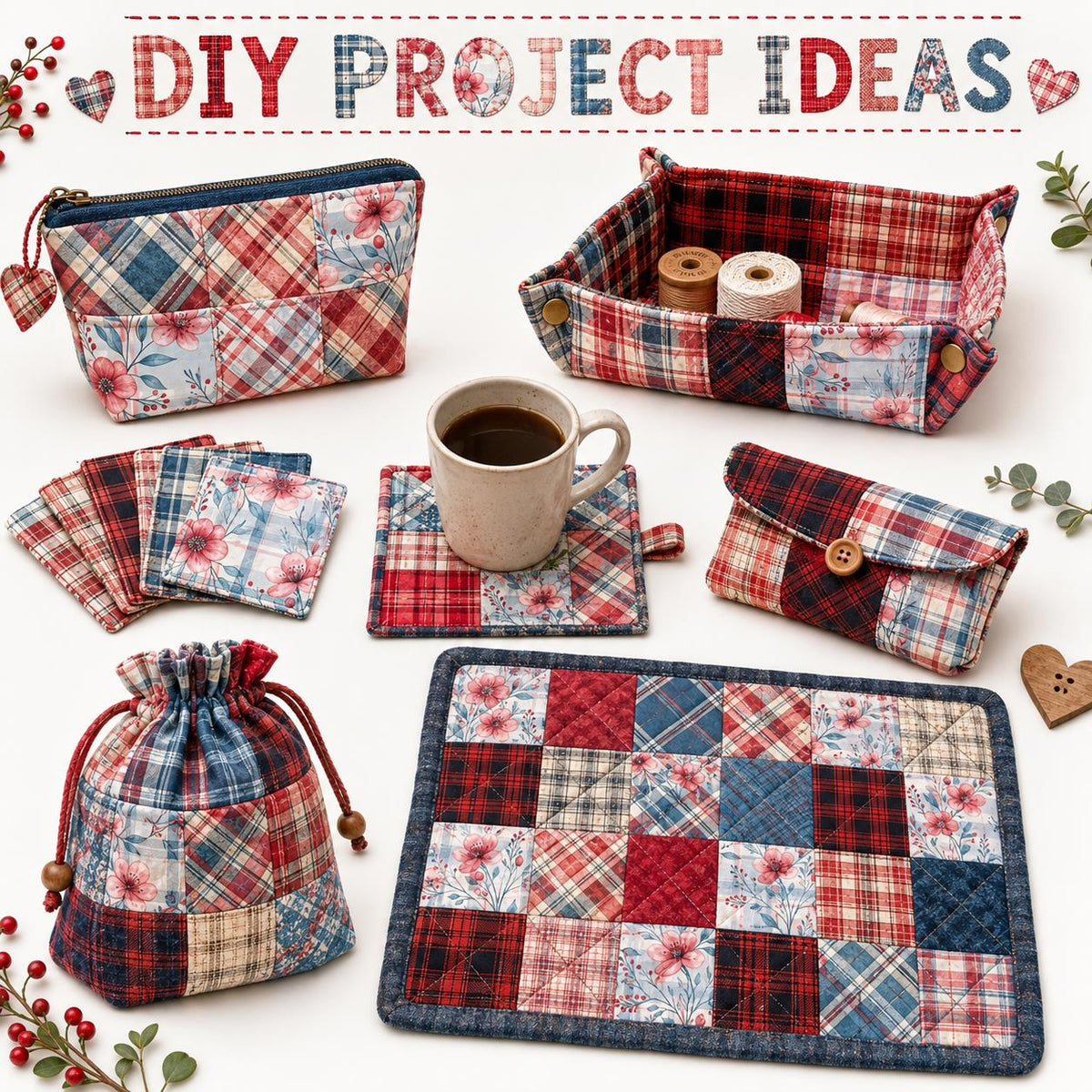 10Pc/Set Christmas Plaid Series Flower Fat Quarter Fabric, Pre-Cut Square Fabric Assort, Fabric Set, Craft Fabric, Handmade DIY Patchwork Fabric,Home Quilting Sewing Fabric, Packaging Fabric, Scrapbooking Craft Hobbyist