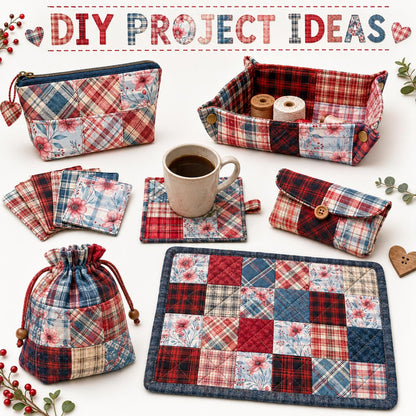 10Pc/Set Christmas Plaid Series Flower Fat Quarter Fabric, Pre-Cut Square Fabric Assort, Fabric Set, Craft Fabric, Handmade DIY Patchwork Fabric,Home Quilting Sewing Fabric, Packaging Fabric, Scrapbooking Craft Hobbyist