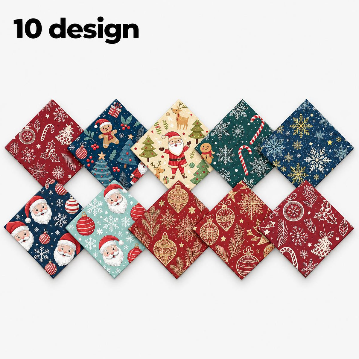 10Pc/Set Christmas Series Star Deer Santa Claus Holly Crutch Fat Quarter Fabric, Pre-Cut Square Fabric Assort, Fabric Set, Craft Fabric, Handmade DIY Patchwork Fabric,Home Quilting Sewing Fabric, Packaging Fabric, Scrapbooking Craft Hobbyist