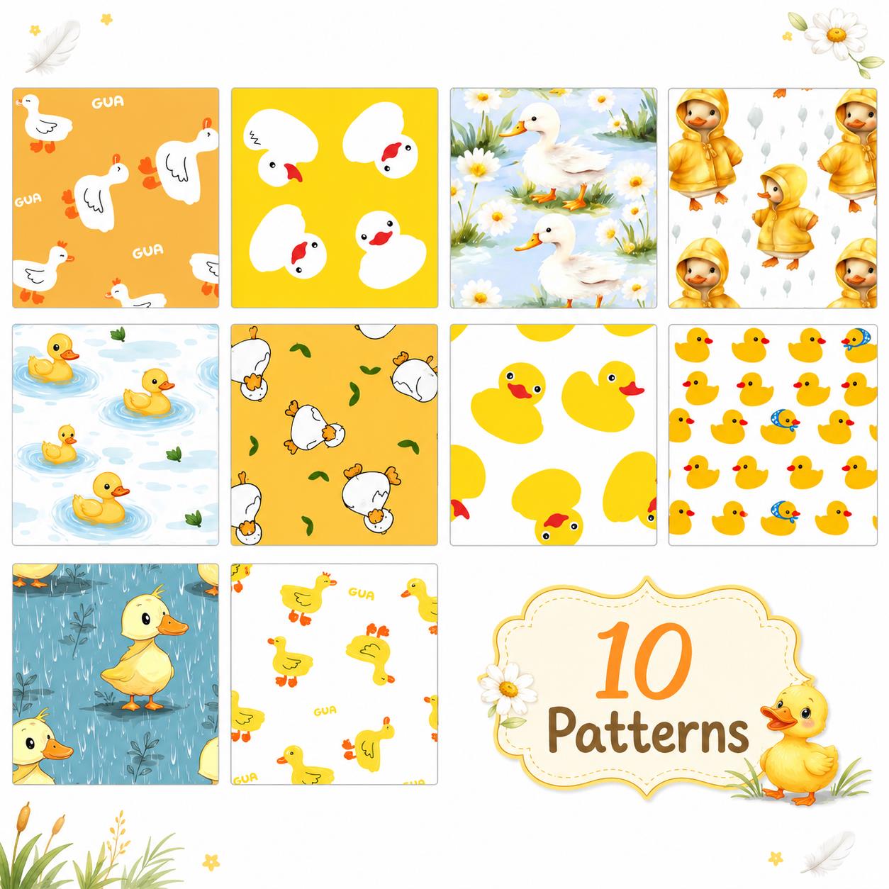 10Pc/Set, Making 10 Images 1pc Each, Each Size: 6.3*50cm Duck Yellow Series Sliced Fabric Set Style Combination, Polyester Jelly Roll Fabric Strips, Pre-Cut Quilting Squares, For Quilting DIY, Handicrafts And Sewing, Blankets, Rugs, Interior Decoration