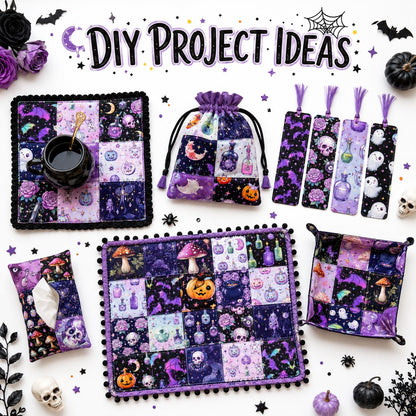 10Pc/Set Halloween Series Butterfly Heart Skull Pumpkin Cat Mushroom Rose Bat Fat Quarter Fabric, Pre-Cut Square Fabric Assort, Fabric Set, Craft Fabric, Handmade DIY Patchwork Fabric,Home Quilting Sewing Fabric, Packaging Fabric, Scrapbooking Craft Hobby