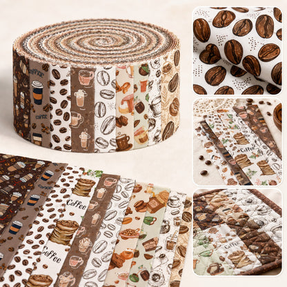 10Pc/Set, Making 10 Images 1pc Each, Each Size: 6.3*50cm Coffee Bean Series Sliced Fabric Set Style Combination, Polyester Jelly Roll Fabric Strips, Pre-Cut Quilting Squares, For Quilting DIY, Handicrafts And Sewing, Blankets, Rugs, Interior Decoration