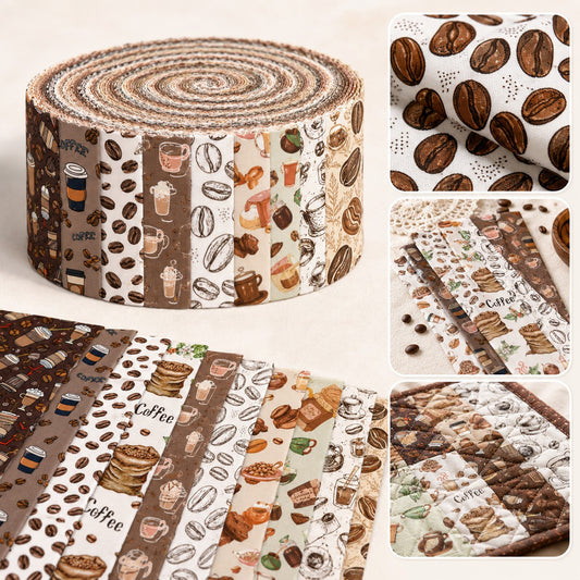 10Pc/Set, Making 10 Images 1pc Each, Each Size: 6.3*50cm Coffee Bean Series Sliced Fabric Set Style Combination, Polyester Jelly Roll Fabric Strips, Pre-Cut Quilting Squares, For Quilting DIY, Handicrafts And Sewing, Blankets, Rugs, Interior Decoration