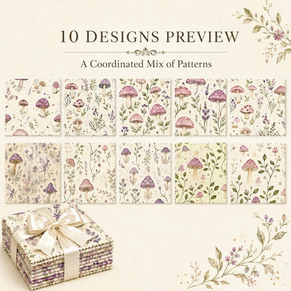 10pcs Charm Pack Set Mushroom Floral Deer Pattern Vintage Style Handmade DIY with Rich Color and Texture Elements 100% Polyester Patchwork in 10 Design Styles Suitable for Patchwork DIY Craft Projects DIY Wallet Making Gift Giving Bag Making Mother's Day