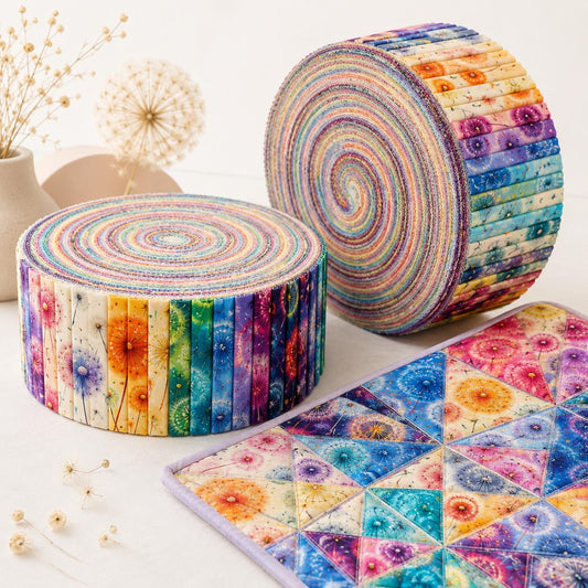 10pcs Vintage Dandelion Pattern Floral Jelly Roll Fabric Strips 2.5X19.7inch Pre-Cut 100% Polyester For Patchwork Quilts, Table Runners, Placemats, Tote Bags, Storage Pouches, Makeup Bags, Coasters, Quilt Blocks & Binding