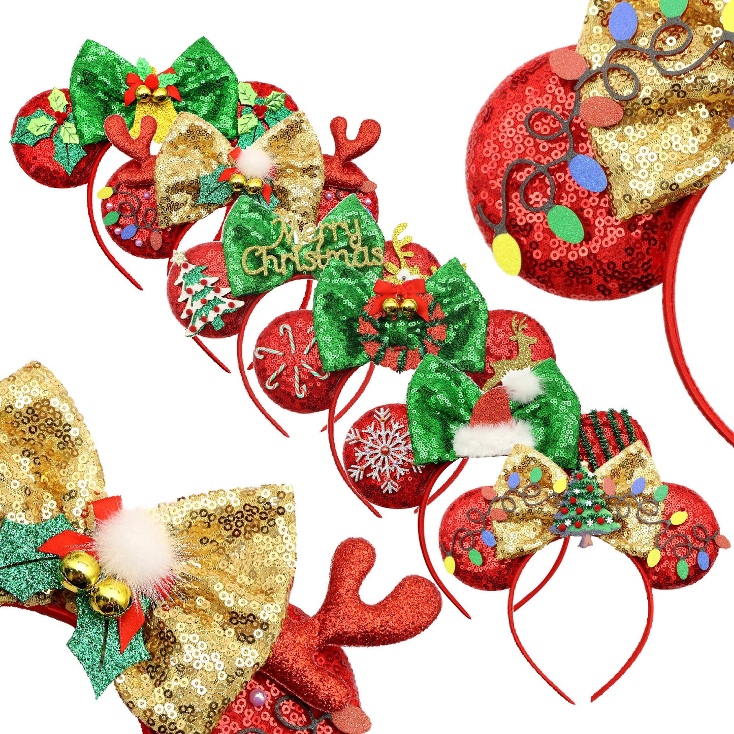 Adorable Christmas Festive Ears Sequined Headband with Bows--With box packaging