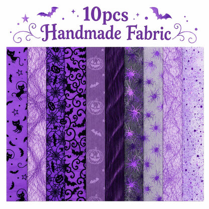 10pcs/Set, Making 10 Images 1pc Each, Each Size: 2.48*19.69inch Pumpkin Spider Plain Purple Halloween Pattern Sliced Fabric Set Style Combination, Polyester Jelly Roll Fabric Strips, Pre-Cut Quilting Squares, for Quilting DIY, Handicrafts And Sewing, Blan