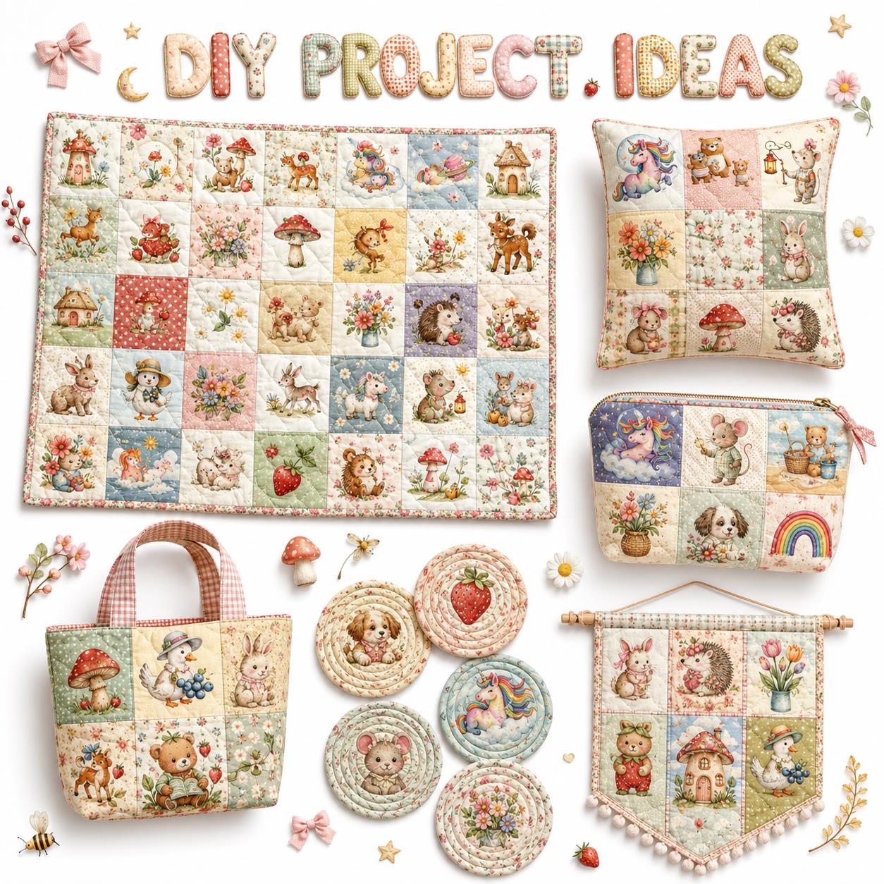 20pcs Vintage Bear Cat Hedgehog Animal Series Jelly Roll Fabric Strips 2.5X19.7inch Delicate Printed Multi-Color 100% Polyester For DIY Handmade Patchwork, Table Runners, Placemats, Tote Bags, Storage Pouches, Makeup Bags, Coasters, Quilt Blocks & Binding