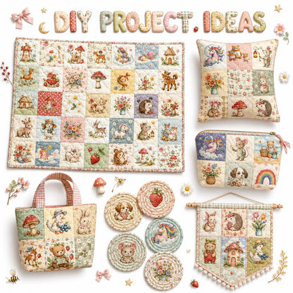 20pcs Vintage Bear Cat Hedgehog Animal Series Jelly Roll Fabric Strips 2.5X19.7inch Delicate Printed Multi-Color 100% Polyester For DIY Handmade Patchwork, Table Runners, Placemats, Tote Bags, Storage Pouches, Makeup Bags, Coasters, Quilt Blocks & Binding