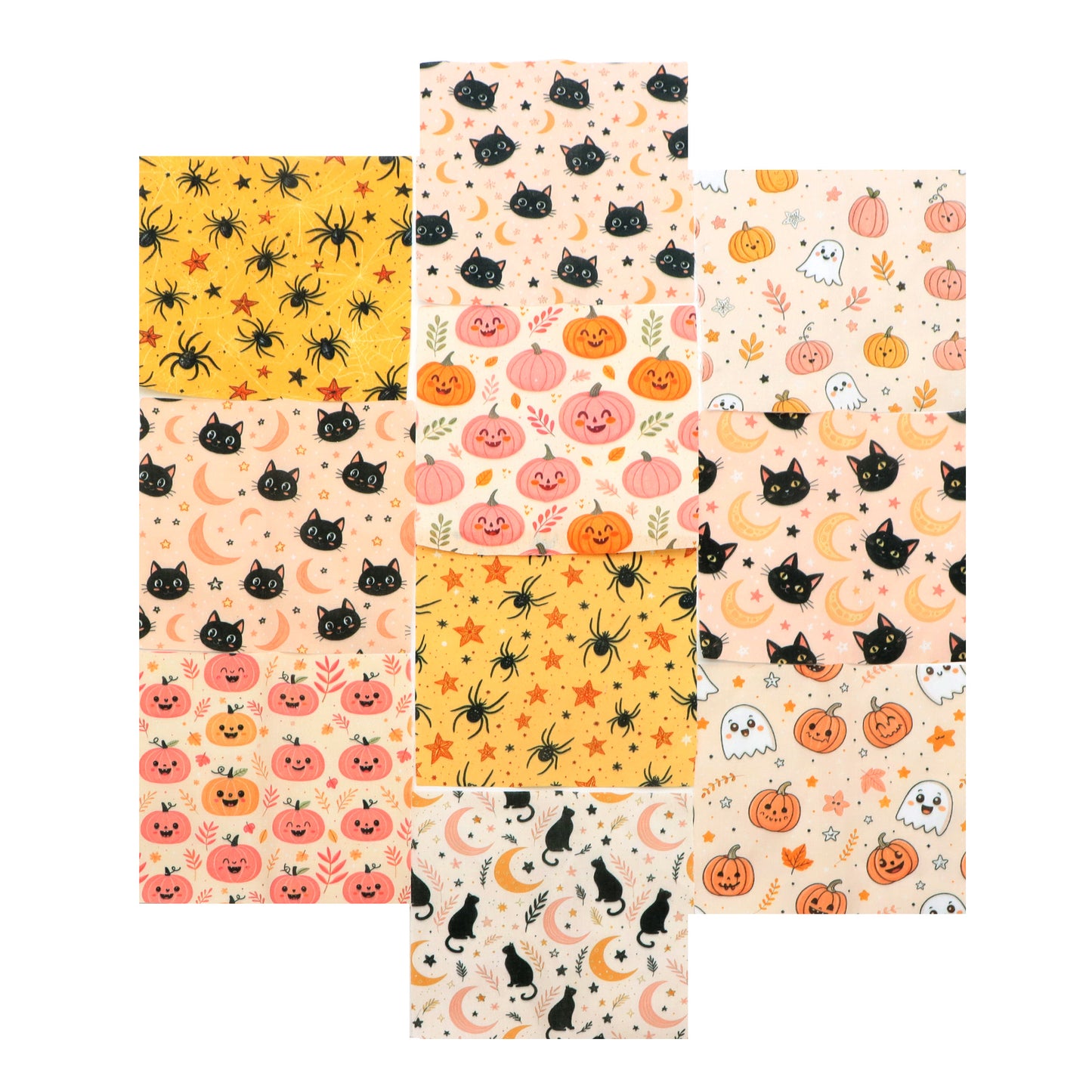 10Pc/Set Halloween Series Star Skull Pumpkin Cat Moon Fat Quarter Fabric, Pre-Cut Square Fabric Assort, Fabric Set, Craft Fabric, Handmade DIY Patchwork Fabric,Home Quilting Sewing Fabric, Packaging Fabric, Scrapbooking Craft Hobbyist