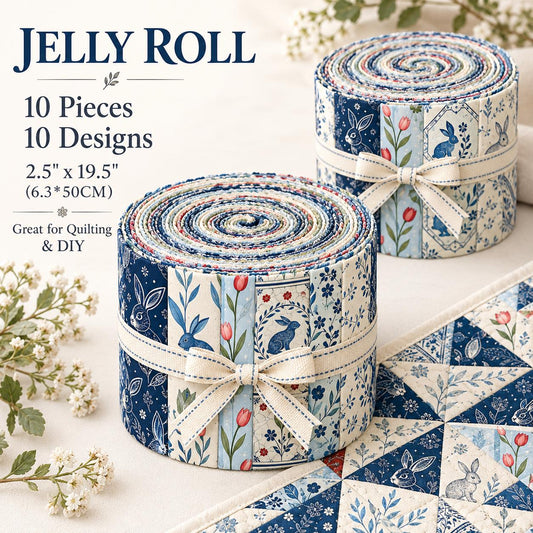 10pcs Vintage Floral Rabbit Theme Jelly Roll Fabric Strips 2.5X19.7inch Pre-Cut 100% Polyester For Patchwork Quilts, Table Runners, Placemats, Tote Bags, Storage Pouches, Makeup Bags, Coasters, Quilt Blocks & Binding
