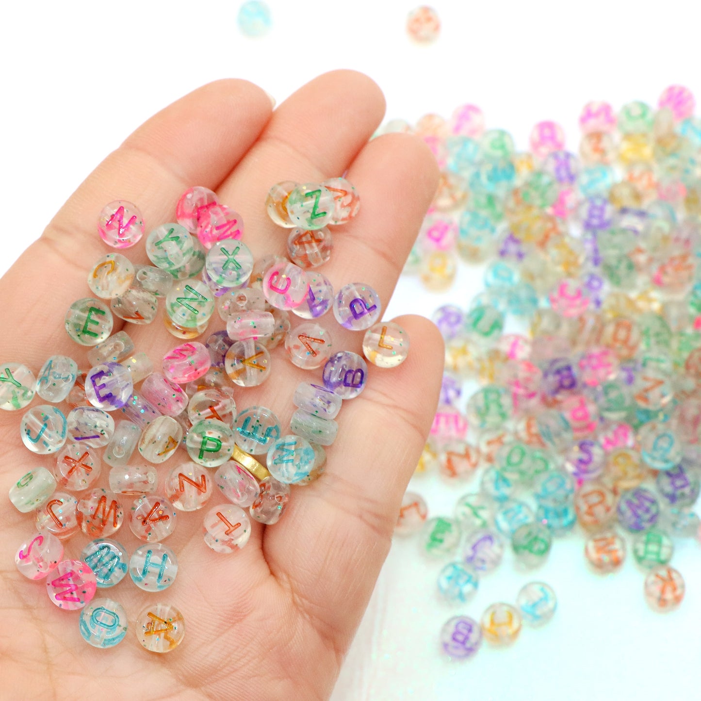100pcs 7mm Clear Acrylic Letter Beads Glitter Transparent Alphabet Loose Beads For DIY Handmade Bracelets Necklaces, Jewelry Making Craft Supplies