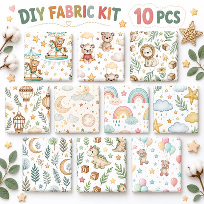 10Pc/Set Animal Series Dinosaurs Star Lions Bear Cloud Moon Fat Quarter Fabric, Pre-Cut Square Fabric Assort, Fabric Set, Craft Fabric, Handmade DIY Patchwork Fabric,Home Quilting Sewing Fabric, Packaging Fabric, Scrapbooking Craft Hobbyist