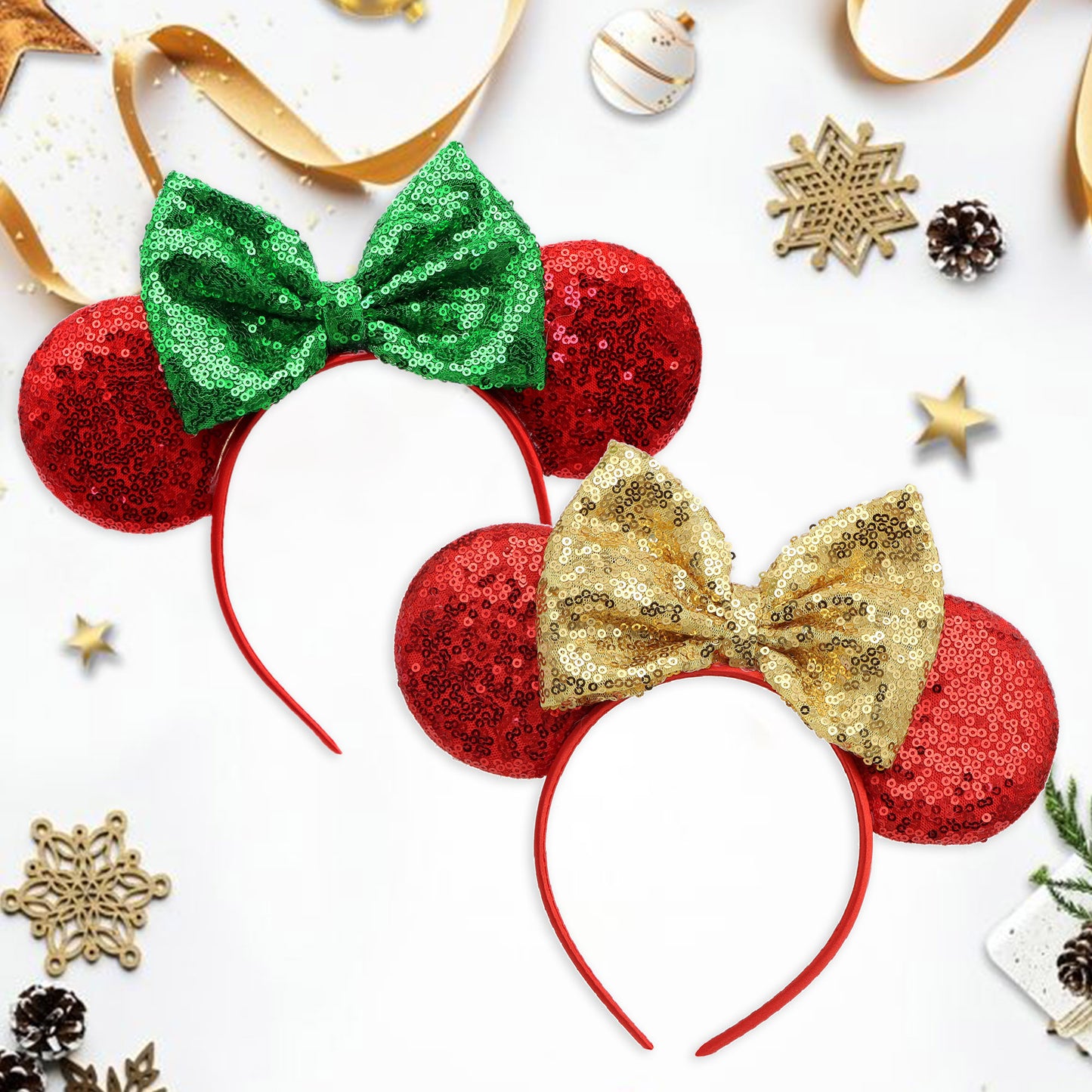 Adorable Festive Ears Sequined Headband with Bows-Sparkly Bow Hair Band with Ears Hair Hoop