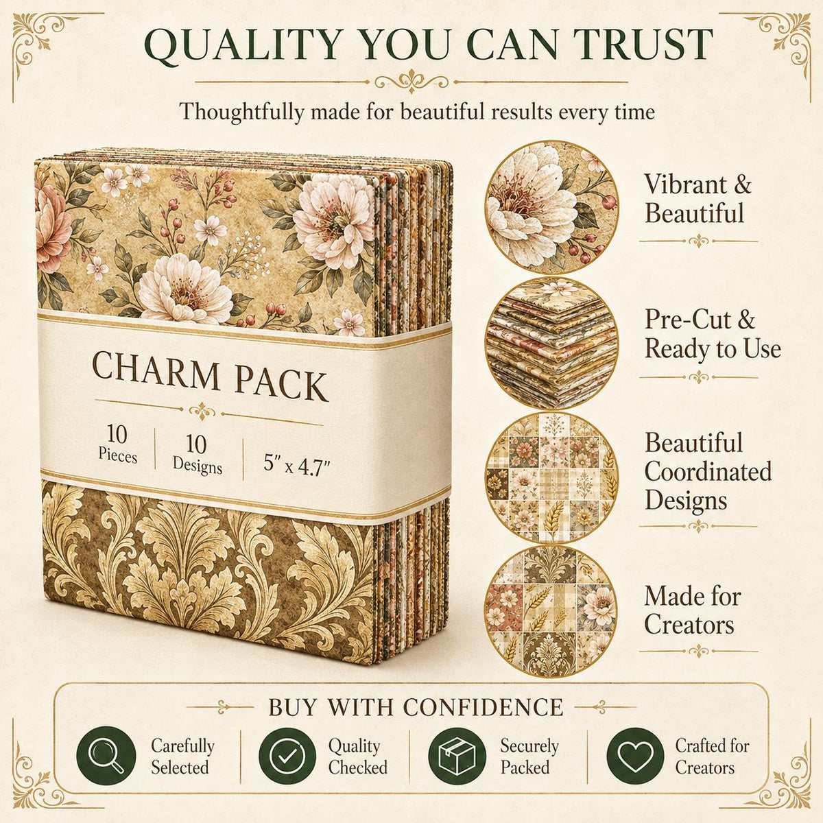 10pcS Charm Pack Set Floral Ear Of Wheat Pattern VIntage Style HAndmade DIY With Rich Color and Texture Elements 100% Polyester Patchwork in 10 Design Styles Suitable For Patchwork DIY Craft Projects DIY Wallet Making Gift Giving Bag Making Mother's Day G