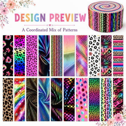 20pcs Vintage  Leopard Colorful Golden Hot Stamping Series Jelly Roll Sliced Fabric Strips 2.5X19.7inch Delicate Printed Multi-Color 100% Polyester for DIY Handmade Patchwork, Table Runners, Placemats, Tote Bags, Storage Pouches, Makeup Bags, Coasters