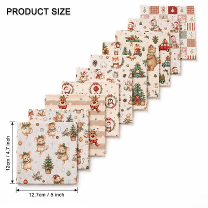 10Pc/Set Christmas Series Santa Claus Deer Holly Crutch Christmas Tree Fox Fat Quarter Fabric, Pre-Cut Square Fabric Assort, Fabric Set, Craft Fabric, Handmade DIY Patchwork Fabric,Home Quilting Sewing Fabric, Packaging Fabric, Scrapbooking Craft Hobbyist