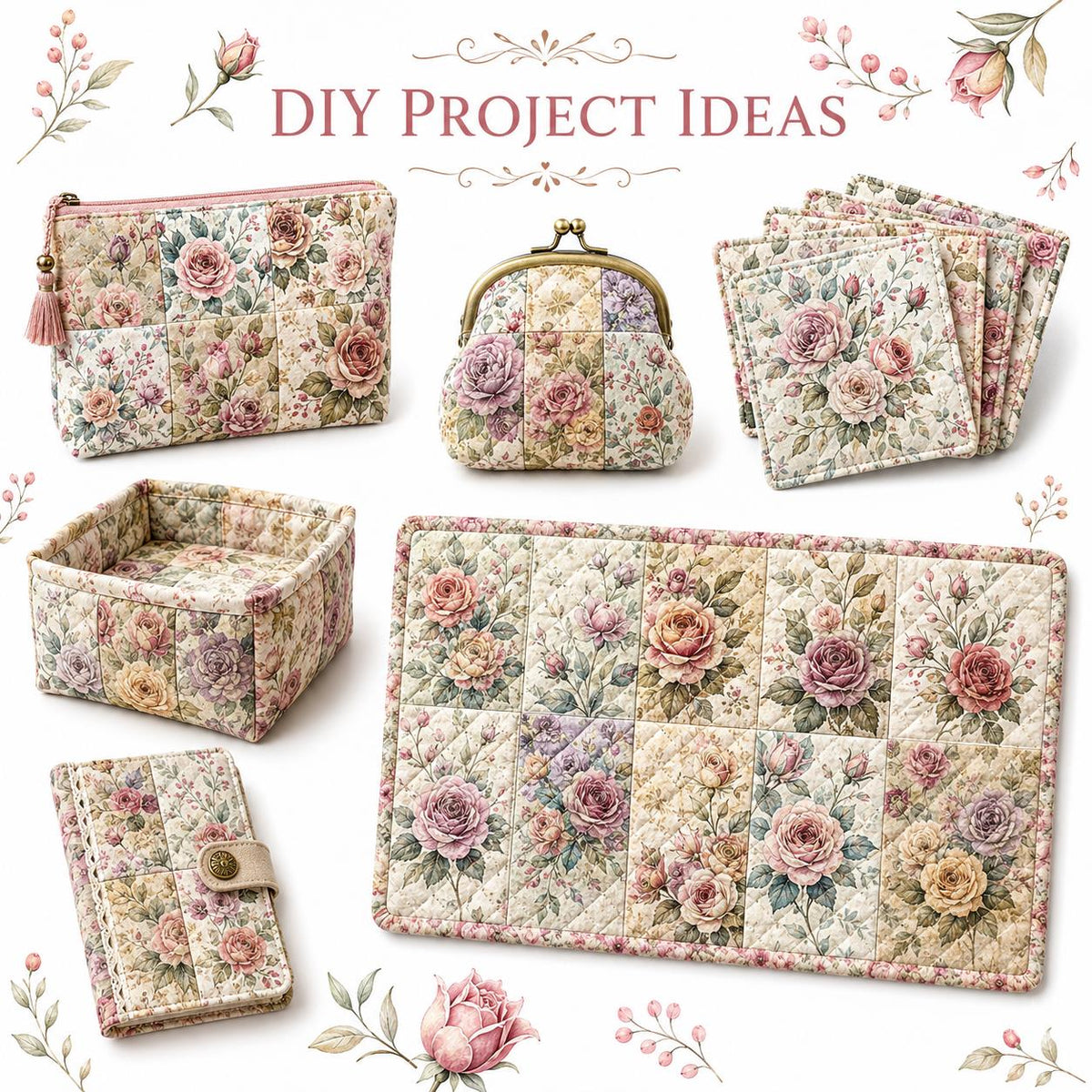 10pcs Charm Pack Set Floral Pattern Vintage Style Handmade DIY with Rich Color and Texture Elements 100% Polyester Patchwork in 10 Design Styles Suitable for Patchwork DIY Craft Projects DIY Wallet Making Gift Giving Bag Making Mother's Day Gift