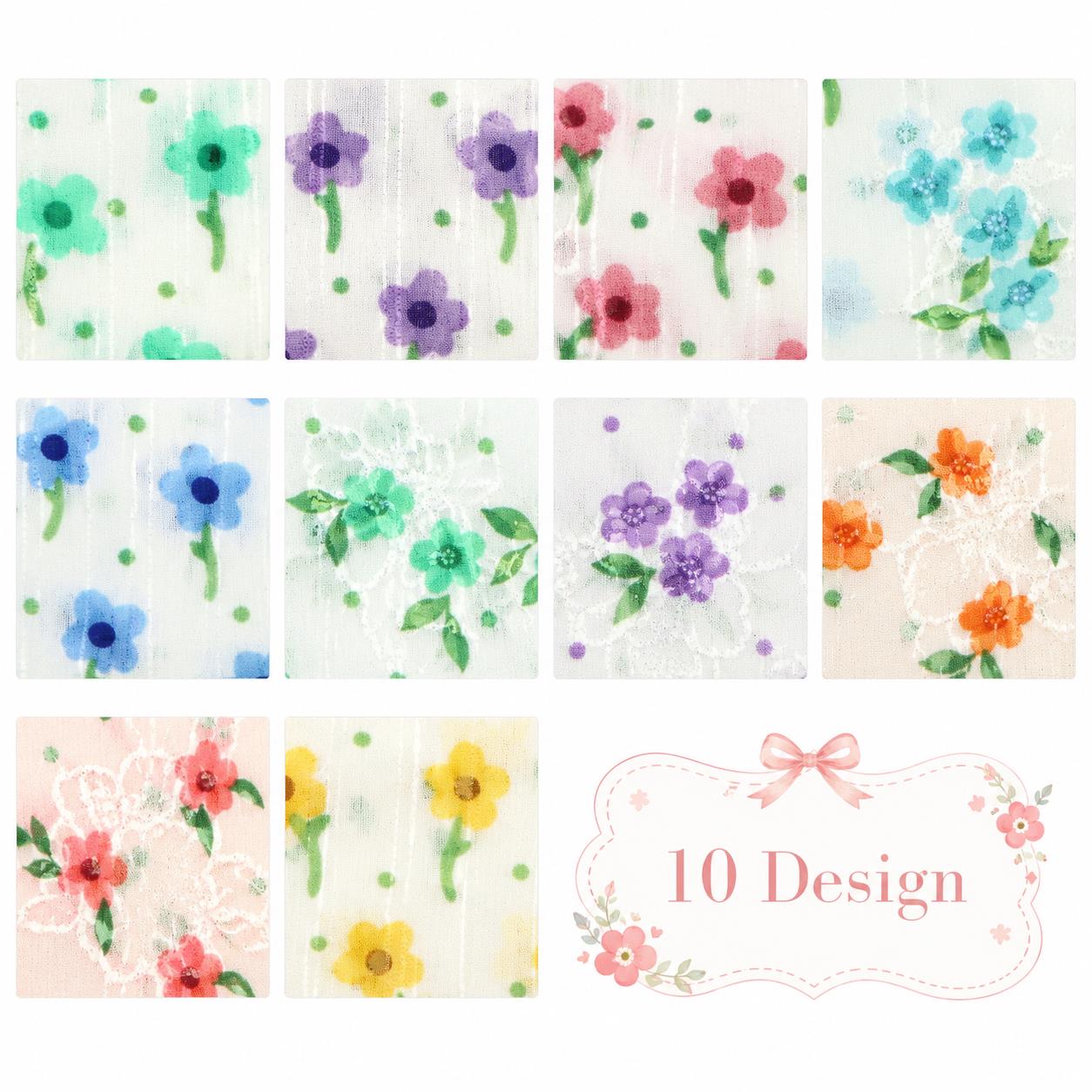 10Pc/Set, Making 10 Images 1pc Each, Each Size: 6.3*50cm Floral Chiffon Series Sliced Fabric Set Style Combination, Polyester Jelly Roll Fabric Strips, Pre-Cut Quilting Squares, For Quilting DIY, Handicrafts And Sewing, Blankets, Rugs