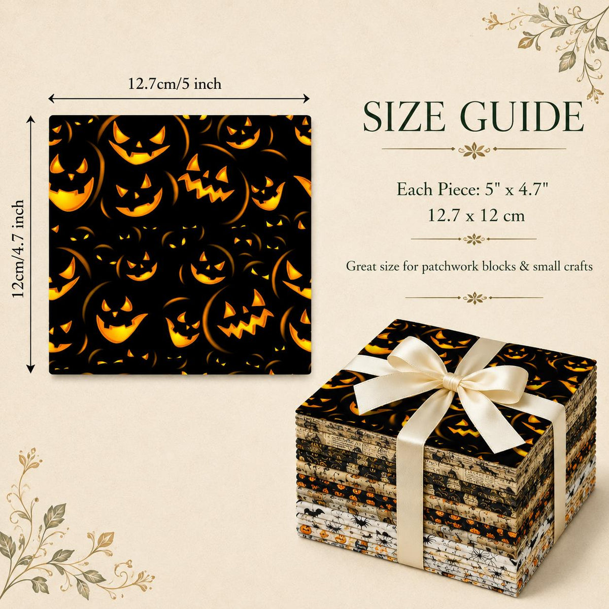 10Pc/Set Halloween Skull Cat Bat Spider Web Witch Pumpkin Series Fat Quarter Fabric, Pre-Cut Square Fabric Assort, Fabric Set, Craft Fabric, Handmade DIY Patchwork Fabric,Home Quilting Sewing Fabric, Packaging Fabric, Scrapbooking Craft Hobbyist