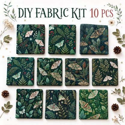 10pcs Charm Pack Set Green Holly Christmas Pattern Vintage Style Pattern Handmade DIY with Rich Color and Texture Elements 100% Polyester Patchwork in 10 Design Styles Suitable for Patchwork DIY Craft Projects DIY Wallet Making Gift Giving Bag Making Moth