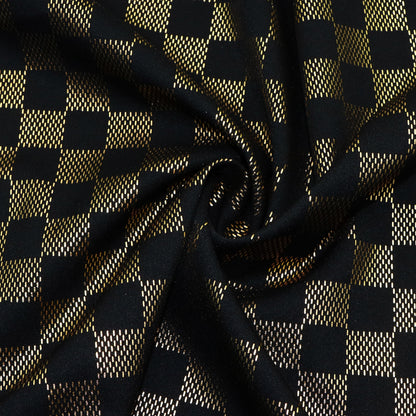 1pc Golden Foil Chessboard Pattern Polyester Fabric,59x19.68inch Pre-cut 100% Polyester Fabric,Vibrant Tartan Plaid Grid Designs,Hand Wash Only,Perfect for Wedding Decor, Crafts, Sewing, Drapes & Home Decor - DIY Special Occasions Fabric