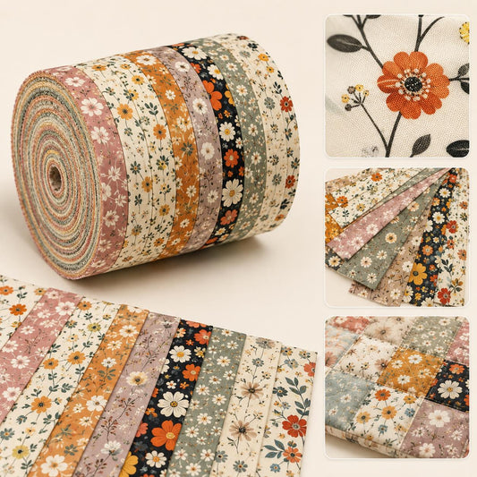 10pcs Vintage Floral Pattern Jelly Roll Fabric Strips 2.5X19.7inch Pre-Cut 100% Polyester For Patchwork Quilts, Table Runners, Placemats, Tote Bags, Storage Pouches, Makeup Bags, Coasters, Quilt Blocks & Binding
