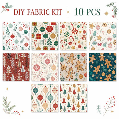 10Pc/Set Christmas Series Bowknot Heart Star Candy Crutch Fat Quarter Fabric, Pre-Cut Square Fabric Assort, Fabric Set, Craft Fabric, Handmade DIY Patchwork Fabric,Home Quilting Sewing Fabric, Packaging Fabric, Scrapbooking Craft Hobbyist