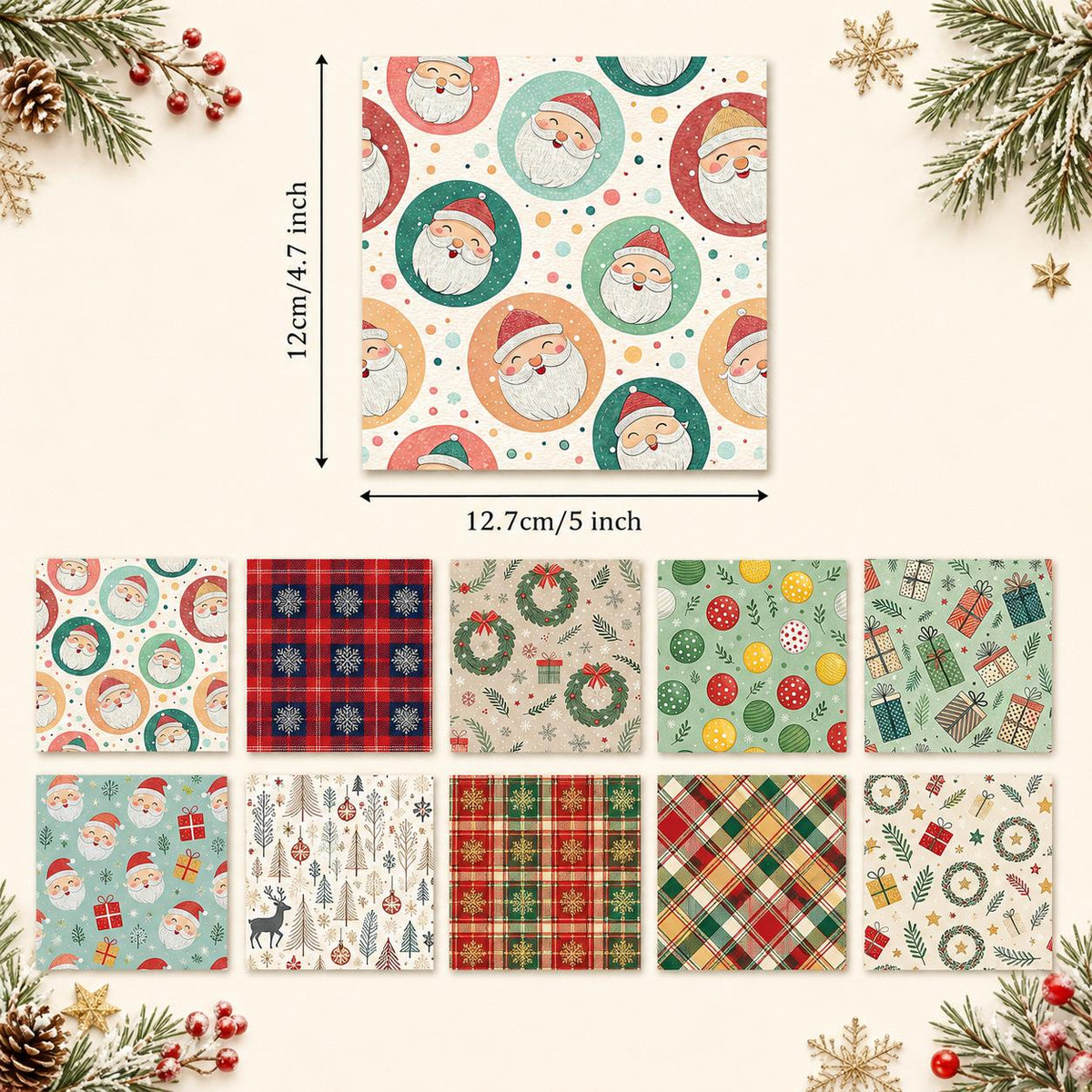 10Pc/Set Christmas Series Plaid Star Deer Santa Claus Gift Fat Quarter Fabric, Pre-Cut Square Fabric Assort, Fabric Set, Craft Fabric, Handmade DIY Patchwork Fabric,Home Quilting Sewing Fabric, Packaging Fabric, Scrapbooking Craft Hobbyist