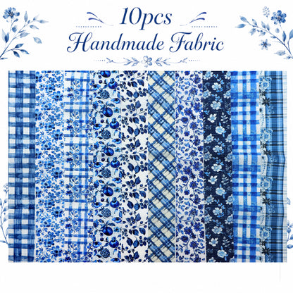 10pcs Vintage Floral Plaid Blue Pattern Jelly Roll Fabric Strips 2.5X19.7inch Pre-cut 100% Polyester for Patchwork Quilts, Table Runners, Placemats, Tote Bags, Storage Pouches, Makeup Bags, Coasters, Quilt Blocks & Binding Multi-color
