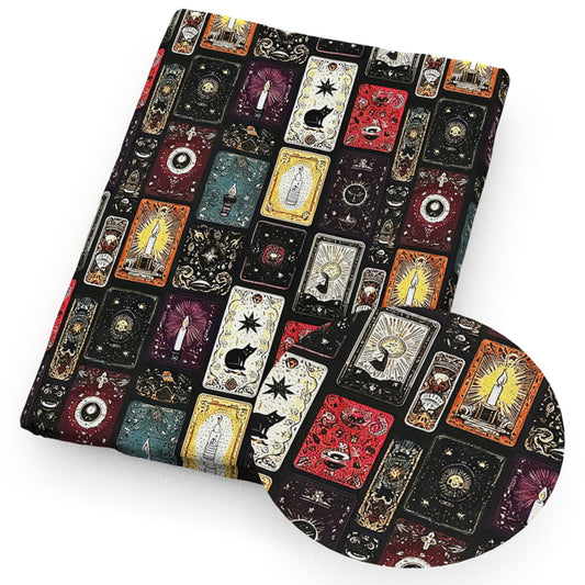plaid grid cat moon candles star starfish tarot card fabric