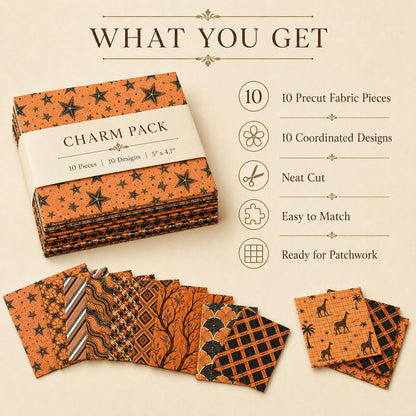 10Pc/Set Orange Autumn Series Flower Star Deer Plaid Fat Quarter Fabric, Pre-Cut Square Fabric Assort, Fabric Set, Craft Fabric, Handmade DIY Patchwork Fabric,Home Quilting Sewing Fabric, Packaging Fabric, Scrapbooking Craft Hobbyist
