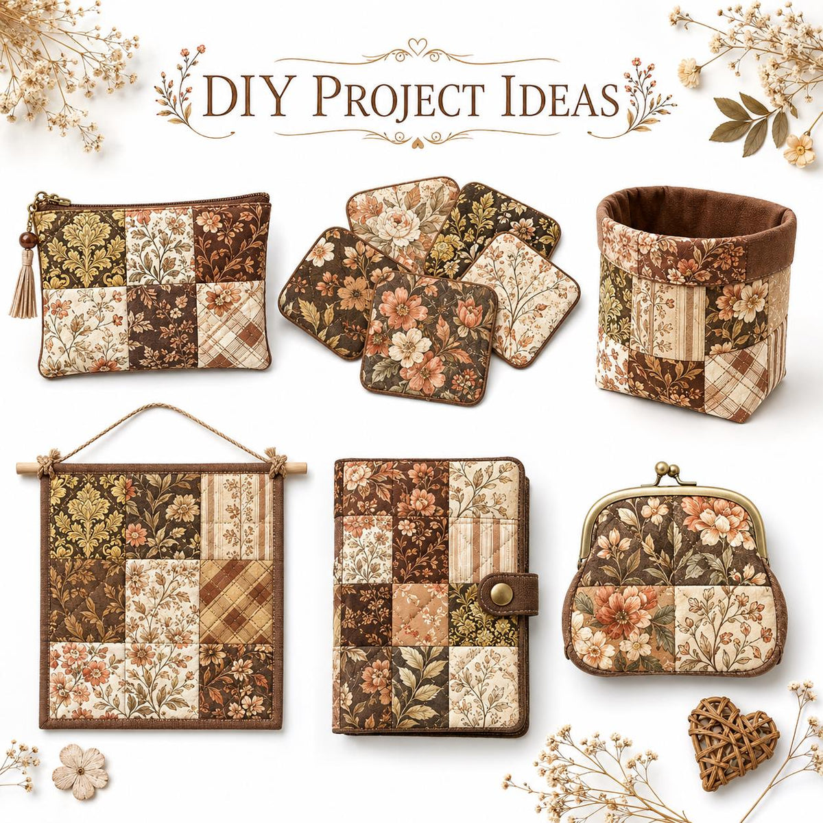 10pcs Charm Pack Set Floral Autumn Pattern Vintage Style Pattern Handmade DIY with Rich Color and Texture Elements 100% Polyester Patchwork in 10 Design Styles Suitable for Patchwork DIY Craft Projects DIY Wallet Making Gift Giving Bag Making