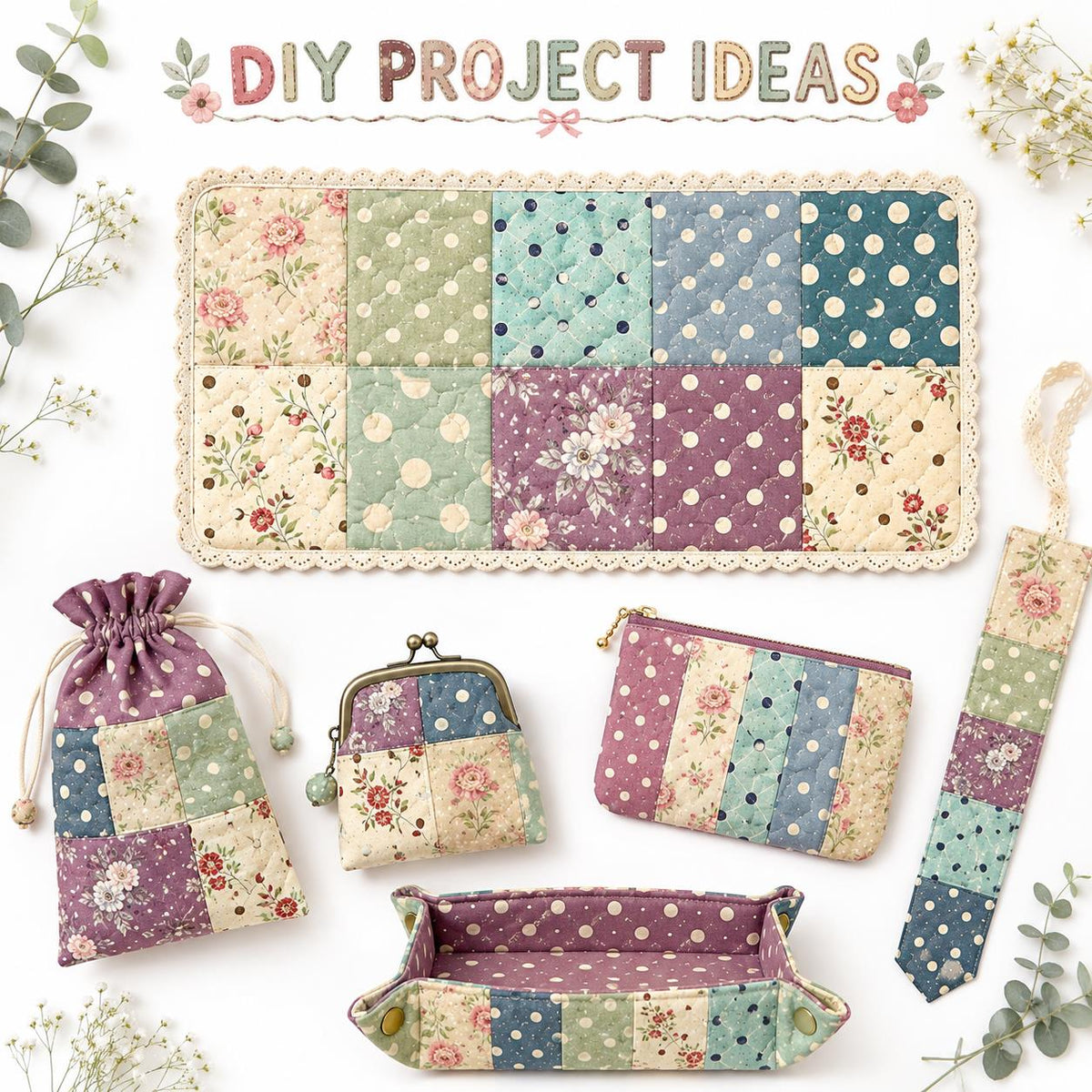 10pcs Charm Pack Set Floral Dot Pattern Vintage Style Handmade DIY with Rich Color and Texture Elements 100% Polyester Patchwork in 10 Design Styles Suitable for Patchwork DIY Craft Projects DIY Wallet Making Gift Giving Bag Making Mother's Day Gift