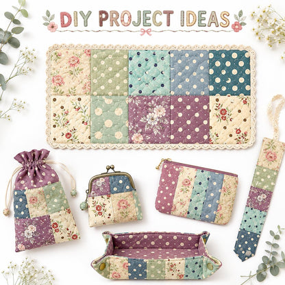10pcs Charm Pack Set Floral Dot Pattern Vintage Style Handmade DIY with Rich Color and Texture Elements 100% Polyester Patchwork in 10 Design Styles Suitable for Patchwork DIY Craft Projects DIY Wallet Making Gift Giving Bag Making Mother's Day Gift