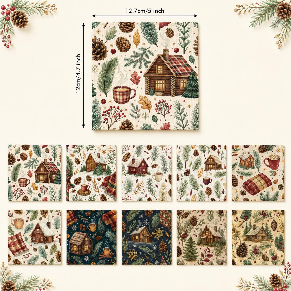 10Pc/Set Christmas Series Cup Tree House Coffee Plaid Fat Quarter Fabric, Pre-Cut Square Fabric Assort, Fabric Set, Craft Fabric, Handmade DIY Patchwork Fabric,Home Quilting Sewing Fabric, Packaging Fabric, Scrapbooking Craft Hobbyist