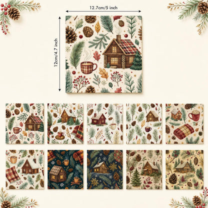 10Pc/Set Christmas Series Cup Tree House Coffee Plaid Fat Quarter Fabric, Pre-Cut Square Fabric Assort, Fabric Set, Craft Fabric, Handmade DIY Patchwork Fabric,Home Quilting Sewing Fabric, Packaging Fabric, Scrapbooking Craft Hobbyist