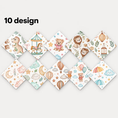 10Pc/Set Animal Series Dinosaurs Lions Bear Moon Umbrella Balloon Cloud Fat Quarter Fabric, Pre-Cut Square Fabric Assort, Fabric Set, Craft Fabric, Handmade DIY Patchwork Fabric,Home Quilting Sewing Fabric, Packaging Fabric, Scrapbooking Craft Hobbyist
