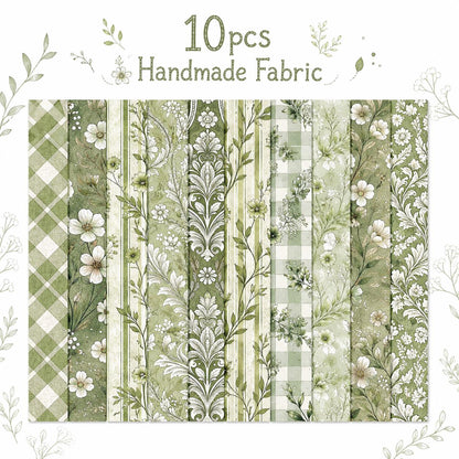 10pcs Vintage Green Floral Pattern Jelly Roll Fabric Strips 2.5X19.7inch Pre-Cut 100% Polyester For Patchwork Quilts, Table Runners, Placemats, Tote Bags, Storage Pouches, Makeup Bags, Coasters, Quilt Blocks & Binding