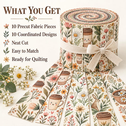 10pcs Vintage Floral Rabbit Pattern Jelly Roll Fabric Strips 2.5X19.7inch Pre-Cut 100% Polyester For Patchwork Quilts, Table Runners, Placemats, Tote Bags, Storage Pouches, Makeup Bags, Coasters, Quilt Blocks & Binding Mother'S Day Gift