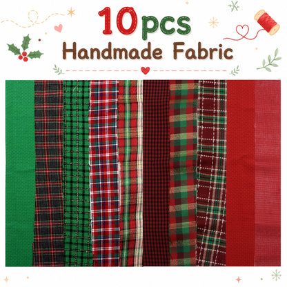 10Pc/Set, Making 10 Images 1pc Each, Each Size: 6.3*50cm Plaid Grid Christmas Series Sliced Fabric Set Style Combination, Polyester Jelly Roll Fabric Strips, Pre-Cut Quilting Squares, For Quilting DIY, Handicrafts And Sewing, Blankets, Rugs